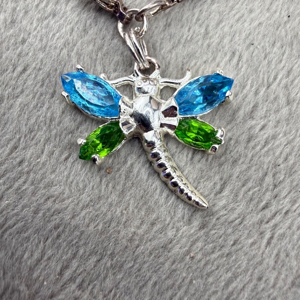 Dragonfly‎ Bracelet Silver Tone Rhinestone 9"